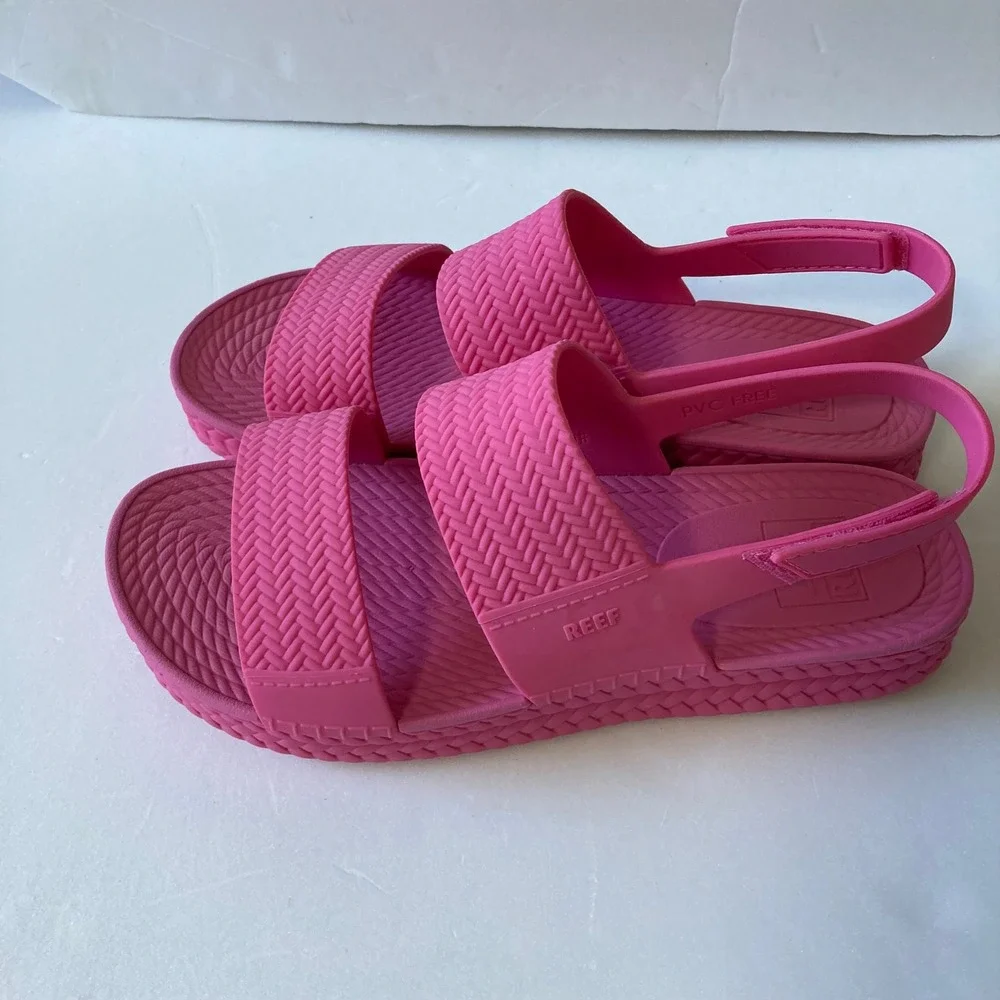 Reef Water Vista Pink Two Strap Platform Sandals Womens 9 PVC Free